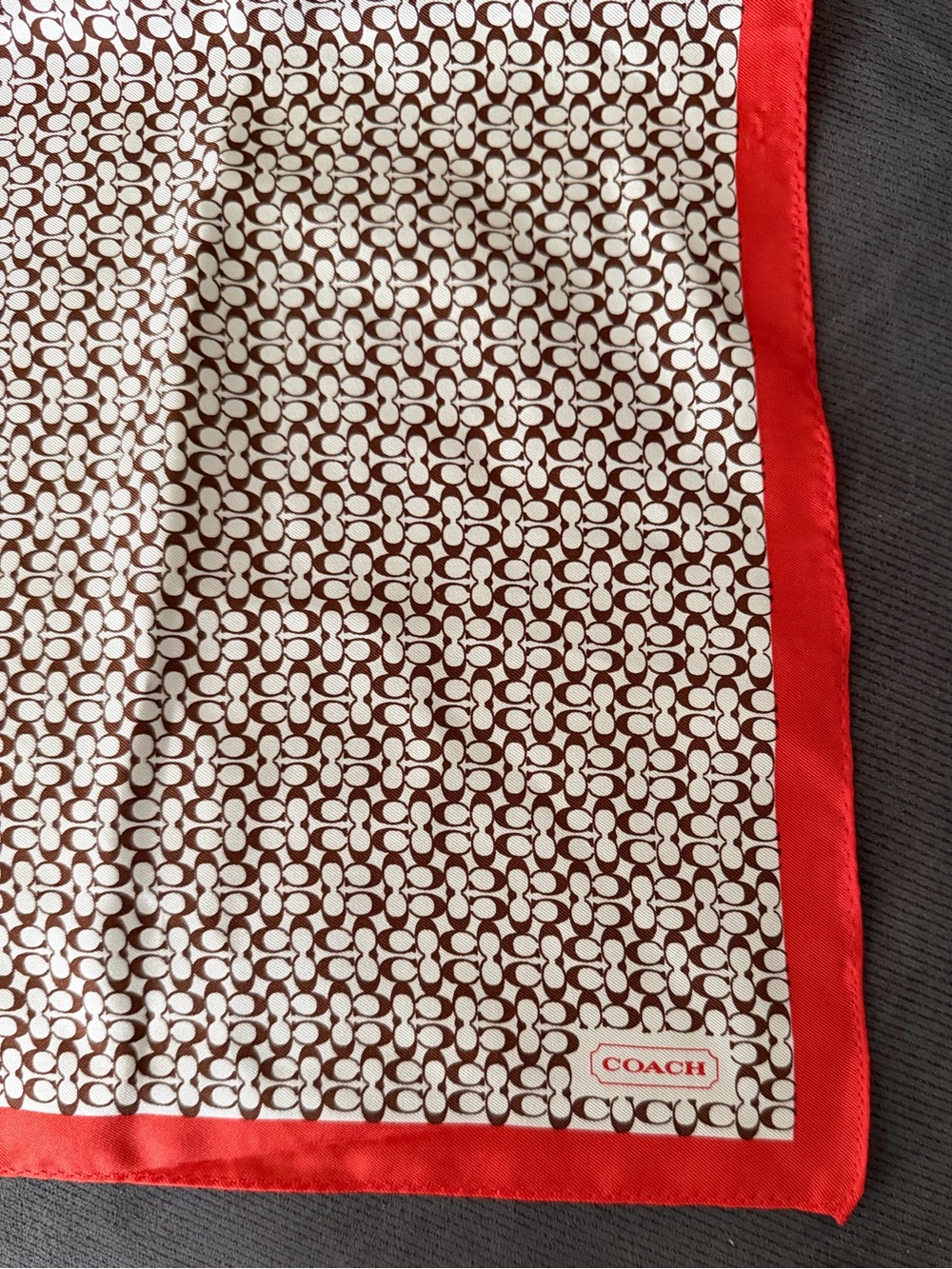 Coach Silk Signature C Logo Square Silk Scarf in Red and Cream